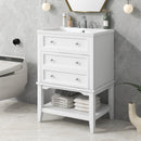 24' Bathroom Vanity With Sink, Bathroom Storage Cabinet with Drawer and Open Shelf, Solid Wood Frame, White (Old Sku:SY999991AAK)