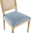 French Country Dining Chairs Set of 4 - Elegant Cane Backrest & Upholstered Seats - Rustic Weathered Finish - Solid Rubberwood Frame