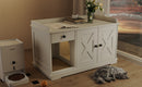 GO Cat Litter Box Enclosure, Litter Box Furniture Hidden with Cat Litter Mat, Indoor Cat House with Storage Drawer Side Table, Farmhouse Style Cat Box Cabinet for Living Room, White