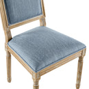 French Country Dining Chairs Set of 2 - Elegant Cane Backrest & Upholstered Seats in Slate Blue with Fluted Legs and Weathered Finish