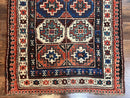 Antique Caucasian Kazak Runner Rug 4 x 9.5, Handmade Wool Rug for Hallway, Rare Colorful Panel Design Mid 19th Century 1870s Oriental Carpet