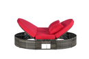 Outdoor Patio Round Daybed, Sun Bed with Adjustable Backrests and Foldable Cup Trays, Reclining Outdoor Lounger Wicker Rattan Patio Daybed with Cushions and Pillows for Backyard Poolside