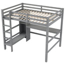Full Size Loft Bed with Multifunction Shelves and Under-bed Desk, Gray