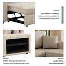 Modern L-Shape 3 Seat Reversible Sectional Couch with Pull Out Sleeper, Storage Chaise & 2 Stools, Cream, Linen Chenille