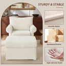 Beige Chenille Contemporary Ottoman Reading Chair Set