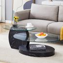 Modern Marble Pattern Double Layer Coffee Table - Versatile Design with Tempered Glass and MDF Base