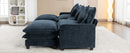 Contemporary Chenille Upholstered Sectional Sofa with Ottomans, USB Ports, Cup Holders & Storage, Blue