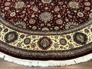 Round Sino Persian Rug 9x9, Burgundy and Cream, Floral, Wool and Silk, 9ft Round Carpet