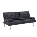 Black Leather Office Double Folding Sofa Bed with Matching Coffee Table, Multifunctional Design