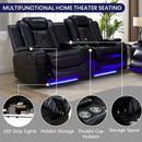 Black Leather Power Recliner Sofa Set With USB Ports