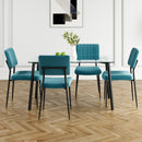 Modern simple table with a glass square table and four chairs.  Transparent tempered glass countertop, black metal legs, suitable for kitchen living room dining room (set of 5)