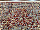 Persian Rug 7x10, Kirman Oriental Carpet 7 x 10 ft, Hand Knotted Wool Floral Medallion Semi Antique Persian Rug, Dark Red Light Blue Vintage