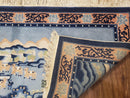 Vintage Chinese Pictorial Rug 2'4" x 4' 7", Chinese Village, Wool Hand-Knotted Blue & Teal Fine Carpet, Tapestry Rug, Woven Wall Art