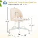 Armless Creamy Beige Teddy Fleece Office Desk Chair With Wheels