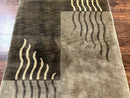 Modern Tibetan Wool Rug 3.6 x 5.6, Shades of Green, Abstract Design
