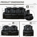 Leather Power Recliner Sofa Set With LED USB Ports Black