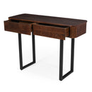 TREXM Solid Wood Entryway Table with Fluted Design, Retro Minimalist Console Table with Storage, Narrow Sofa Table with Metal Legs for Entryway Hallway Living Room(Honey+Black)