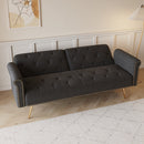 Elegant Sofa Bed with Nail Head Trim in Black Velvet and Matching Pillow, 69.7 Inches
