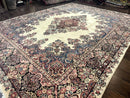 Persian Sarouk Rug 9x12, Ivory & Blue, Semi Open Field