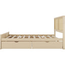 Queen Size Wood Storage Platform Bed with 4 Drawers, Rattan Headboard, Nature