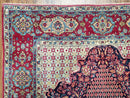 Antique Persian Tehran Rug 5x8, Midnight Blue and Red, Hand-Knotted, Wool