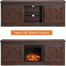 75 Inch Rustic Brown Barn Door TV Stand With Storage