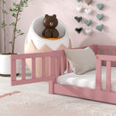 Twin size Floor Platform Bed with Fence and Door ,Pink