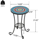 Patio Side Table with Shelf,Blue+Black