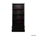 Display Cabinet with Glass Doors, Curio Storage Cabinet with 2-Drawer, Bookcase with LED Lights, Black