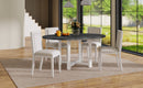 TREXM 5-Piece Extendable Dining Table Set for 4, Round Dining Table for 4 with Upholstered Chairs, Farmhouse Kitchen Table Set with Removable Leaf for Dining Room and Kitchen (Grey+White)