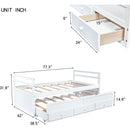 Twin Size Bed with Headboard, Footboard, Trundle and Three Storage Drawers, Twin Size Pine Wood Bed with Headboard, Footboard,White