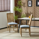 Set of 2 French Country Dining Chairs with Elegant Cane Backrest & Upholstered Seats in Slate Blue, Solid Rubberwood Frame