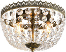 Three Light French Empire Crystal Chandelier Antique Bronze Dimmable Flush Mount