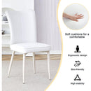Modern minimalist dining chair, white PU leather curved back and seat cushion, white metal chair legs, suitable for dining room, bedroom, living room. A set of 2 chairs. 008