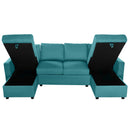 Convertible U-shaped Sectional Sofa with Storage Chaise Lounges & USB Ports, Teal, Twill Polyester, 103.9'