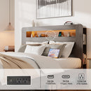 Bed Frame King Size, Wood Platform Bed Frame with Storage LED Light Headboard and 2 USB , Noise Free,No Box Spring Needed and Easy Assembly Tool,Large Under Bed Storage,Dark Grey