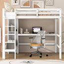 Full Size Loft Bed with Multifunction Shelves and Under-bed Desk, White