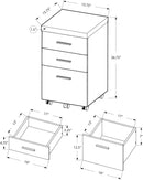 White Hollow Core 3 Drawer File Cabinet On Castors