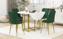TOPMAX Space-Saving 5-Piece Extendable Kitchen Dining Table Set for Small Spaces - Round Faux Marble Top with Golden Frame, 4 Upholstered Chairs, Compact Foldable Design,White+Green