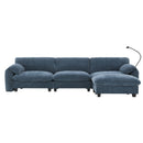 [VIDEO Provided] 108' Modular Sectional Sofa, L-Shape with 31.5' Extra-Wide Seat Cushion, USB and Type-C Charger, Phone Holder and 2 Side Storage Pockets, Free Movement Ottoman, Striped Chenille