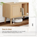 Rattan TV Stand with 2 Cabinets & 2 Open Shelves, Rattan-inspired Media Console Table for TVs up to 80", Entertainment Center with Solid Wood Legs, TV cabinet for Living room, Bedroom, Home Theatre