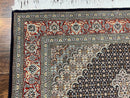 Persian Tabriz Rug 5x7, Wool with Silk Highlights, Hand Knotted Vintage Oriental Carpet, Very Fine, Herati Mahi Pattern, Black, Rare
