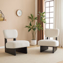 [Set of 2] Modern Beige Lounge Chair with Polyester Upholstery, Sturdy Black Wood Base, Minimalist Design, Stylish and Comfortable Accent Seating for Living Room, Bedroom, or Office