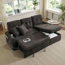 Dark Grey Microfiber Reversible Sectional Sofa Bed With USB