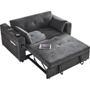 54" Pull-Out Sleeper Sofa Bed Double Seat Recliner Sofa Bed with Armrests with Storage and Side Pockets, Adjustable Backrest and Lumbar Pillow for Apartments, Living Rooms, etc. with USB Power Outlet