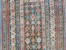 Caucasian Rug 3'9" x 5'7", Antique 1920s Collectible Caucasian Chi Chi Carpet, Hand Knotted, Colorful, Dark Blue Cream Red, Wool, Small Rug