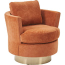 Velvet Swivel Barrel Chair, Swivel Accent Chairs Armchair for Living Room, Reading Chairs for Bedroom Comfy, Round Barrel Chairs with Gold Stainless Steel Base (Orange)