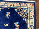 Chinese Wool Rug 8x11, Navy Blue and Beige, Simple Design, Fete Carpet