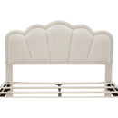 2-Pieces Bedroom Sets Full Size Flower-Shaped Upholstered LED Platform Bed with Storage Ottoman-Sherpa Fabric, White