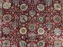 Indo Persian Rug 9x12, Hand Knotted Traditional Indian Wool Oriental Carpet 9 x 12 ft, Maroon and Navy Blue, Floral Allover 9x12 Vintage Rug